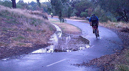 The path at Loys Paddock, half-covered by water.